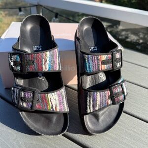 New! Birkenstock, Papillio - Platform Arizona Sandals Turqoise French Piping 37